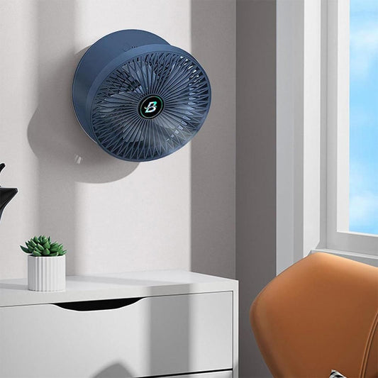 3-Speed Adjustable Air Circulator Fan Foldable Wall Hanging Fan Rechargeable Desktop Cooling Fan Blue V1263-JX-7205-1