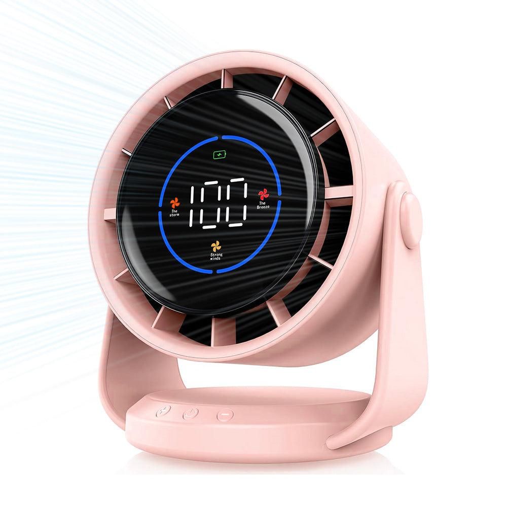 Quiet Table Fans Wall-Mounted Digital Display Rechargeable Fan for Home Office Kitchen Travel Camping Pink V1263-JX-7217-1