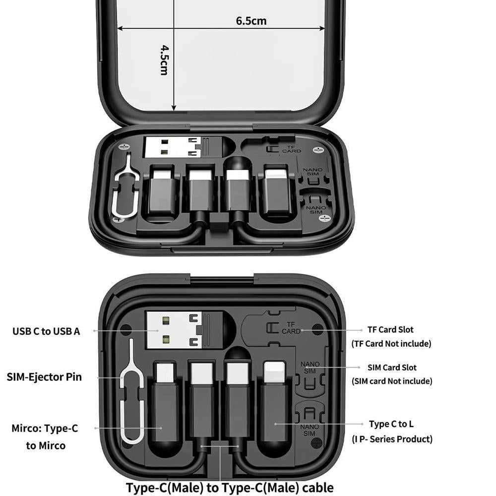6-in-1 Cable Organizer Multifunctional Storage Box with Mirror for Travel Black V1263-JX-7254-3
