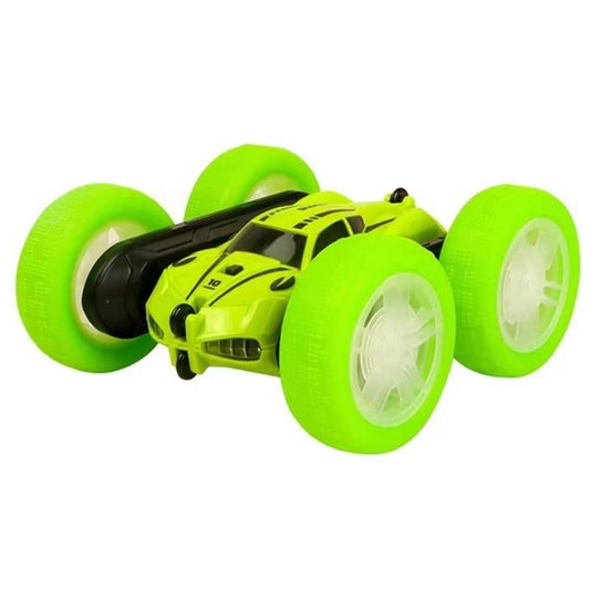 2.4 GHZ Remote Control Stunt Car 4WD Double Sided Rotating Crawler with Headlights Green V1263-JX-7290-1