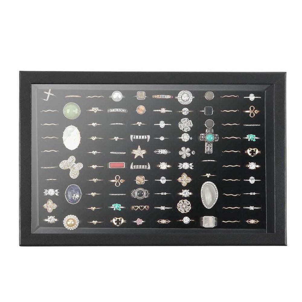 100 Slots Jewelry Ring Display Organizer Tray Case V1263-JX-7328
