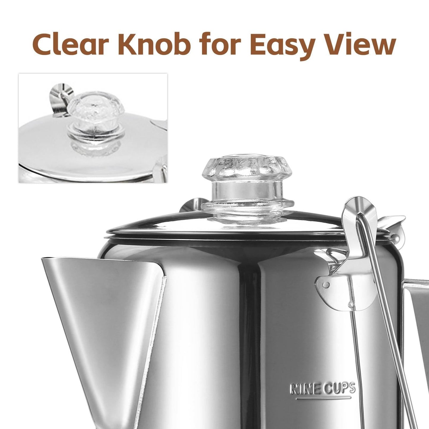 1.2L 9-Cup Stainless Steel Camping Percolator Coffee Pot Stovetop Coffee Maker 1Pc V1263-JX-7360
