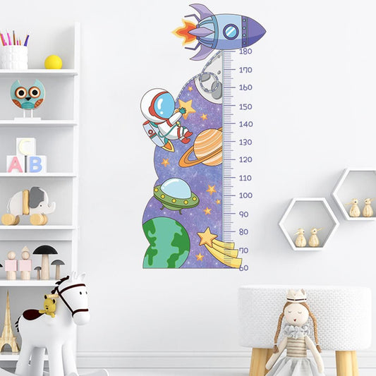 Cartoon Universe Starry Sky Astronaut Spaceship Rocket Height Sticker Wall Decals V1263-JX-7384