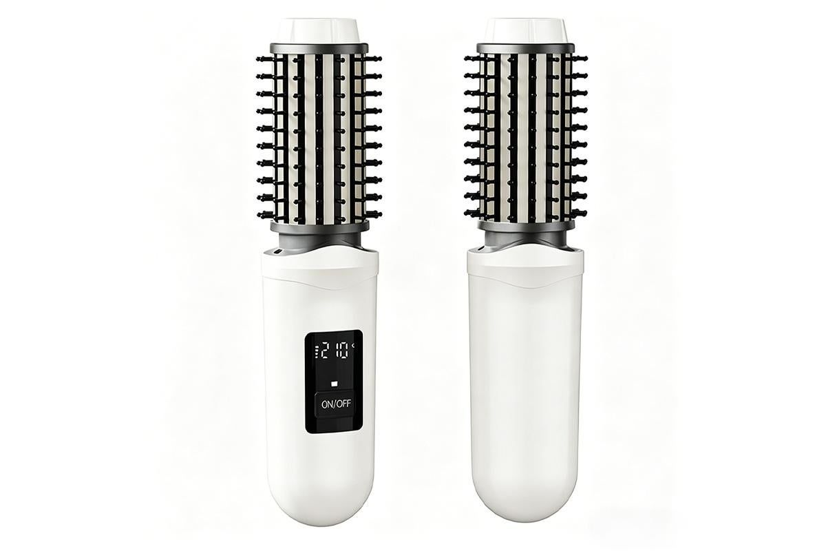 2 in 1 Cordless Hair Straightener Brush Curling Iron with LCD Display-Grey V1263-JX-7413-2