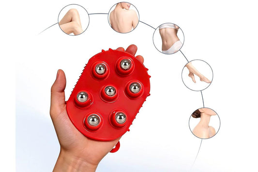 2Pcs Roller Ball Massager Glove Lymphatic Massage Muscle Release for Back-Red V1263-JX-7426-3