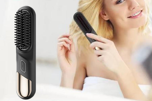 Cordless Hair Straightener Brush Mini Hot Comb for Women Anti-Scald Protection -Black V1263-JX-7468-1