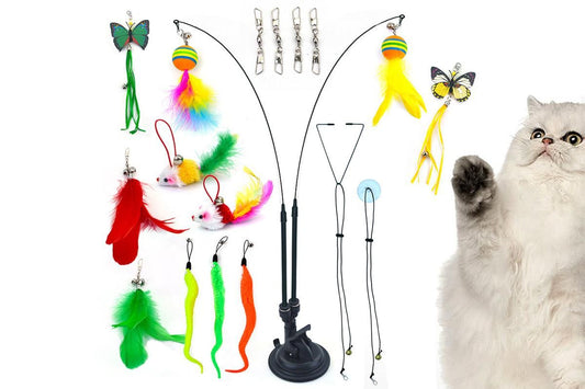 20Pcs Interactive Cat Wand Toys with Feather Replacements for Cats Play and Exercise V1263-JX-7502