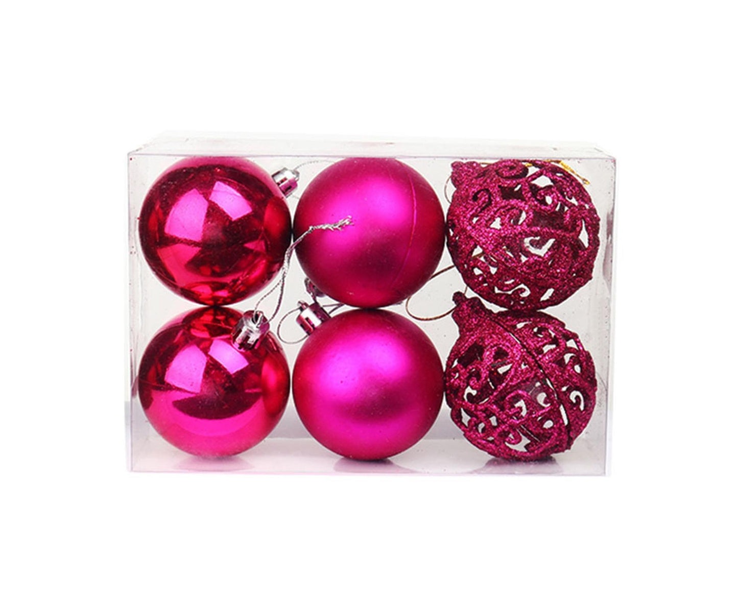 6Pcs Xmas Pendant Electroplating Balls-Rose Red 8cm V1263-JX-755