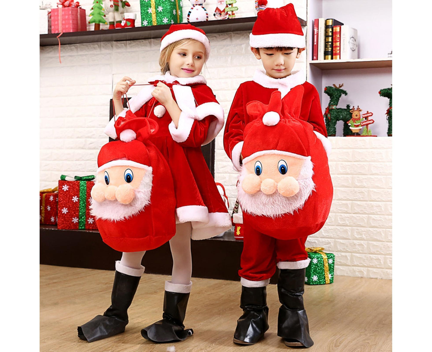 Xmas Candy Bag 3D Santa Velvet-Red V1263-JX-767