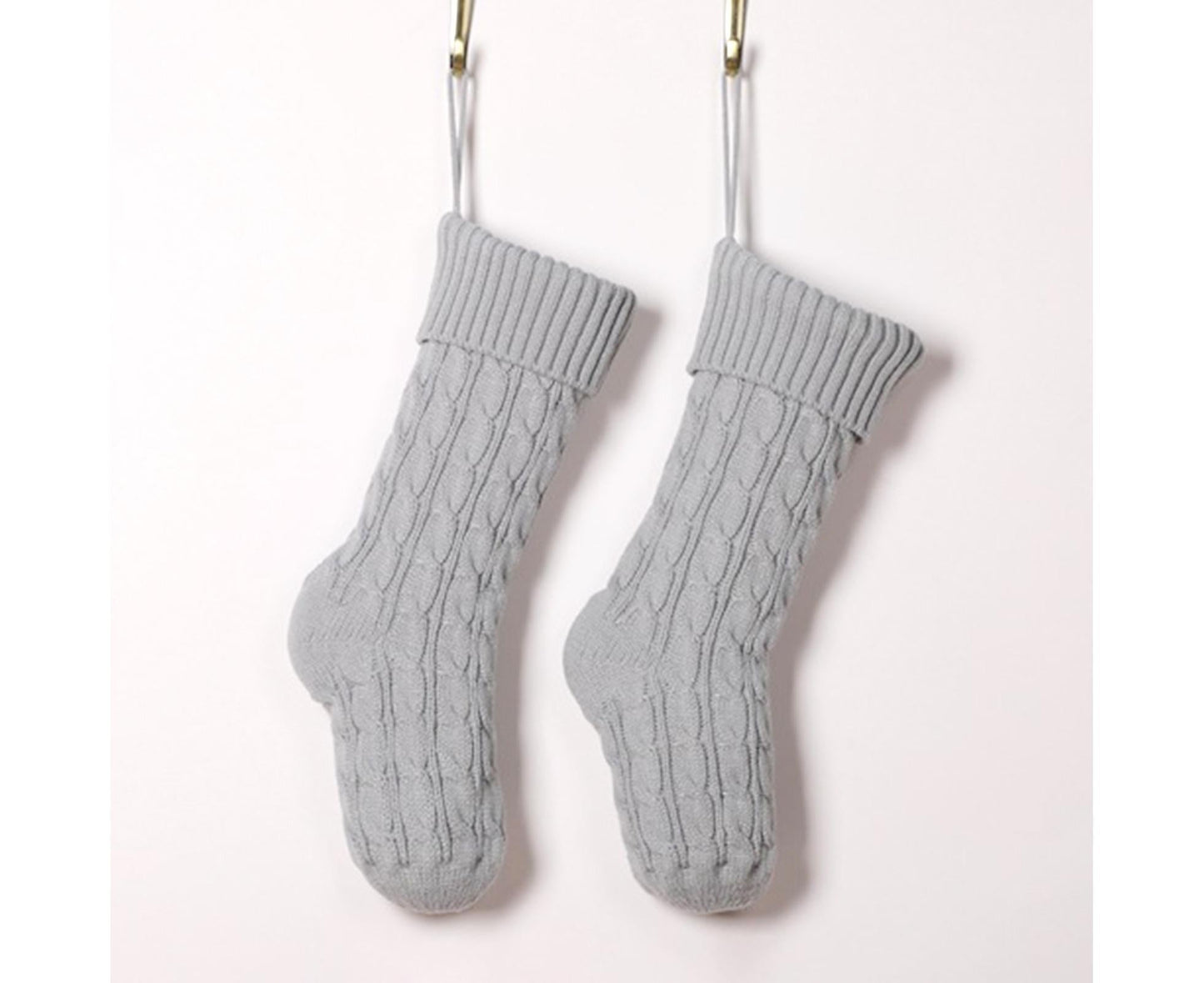 Christmas Sock Twist Pattern Knitted Large Capacity Hanging Stocking for Festival Party-Silver Gray V1263-JX-793