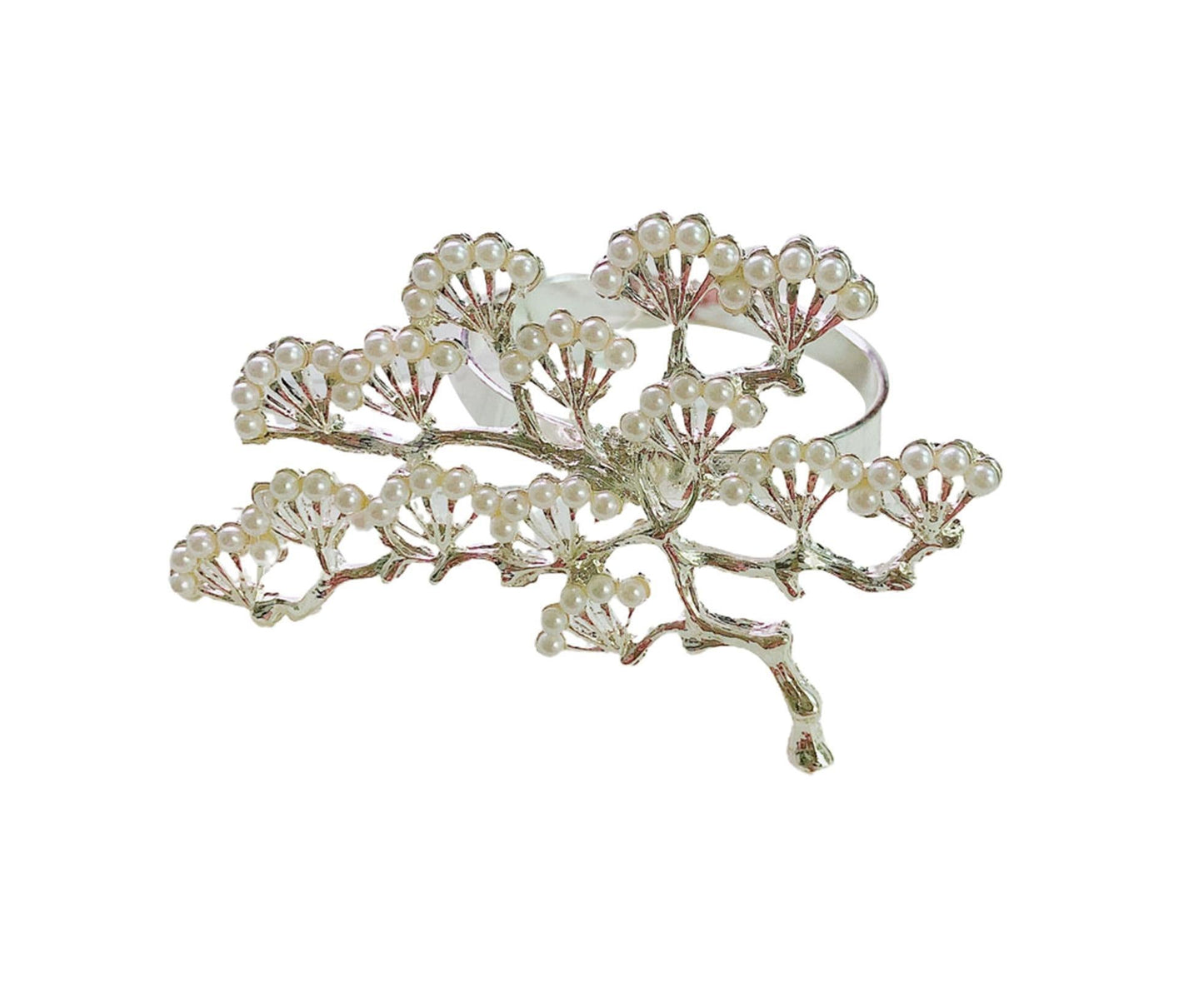 6Pcs Pine Tree Artificial Pearl Shape Napkin Ring Party Dinner Table Decoration-Silver V1263-JX-878