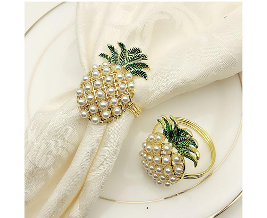 6Pcs Napkin Rings Pineapple Shape Faux Pearl Beaded Restaurant Hotel Table Decor-Silver V1263-JX-894