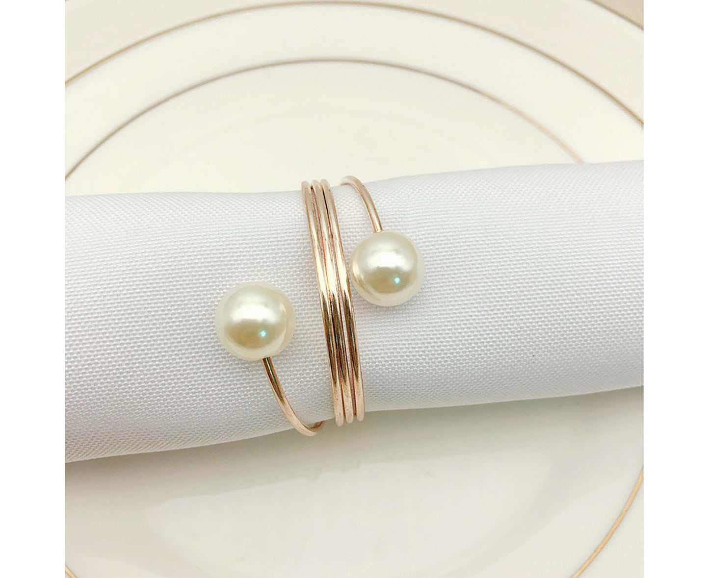 6Pcs Artificial Pearl Spring Shape Towel Napkin Ring Hotel Party Banquet Decor-Silver V1263-JX-895