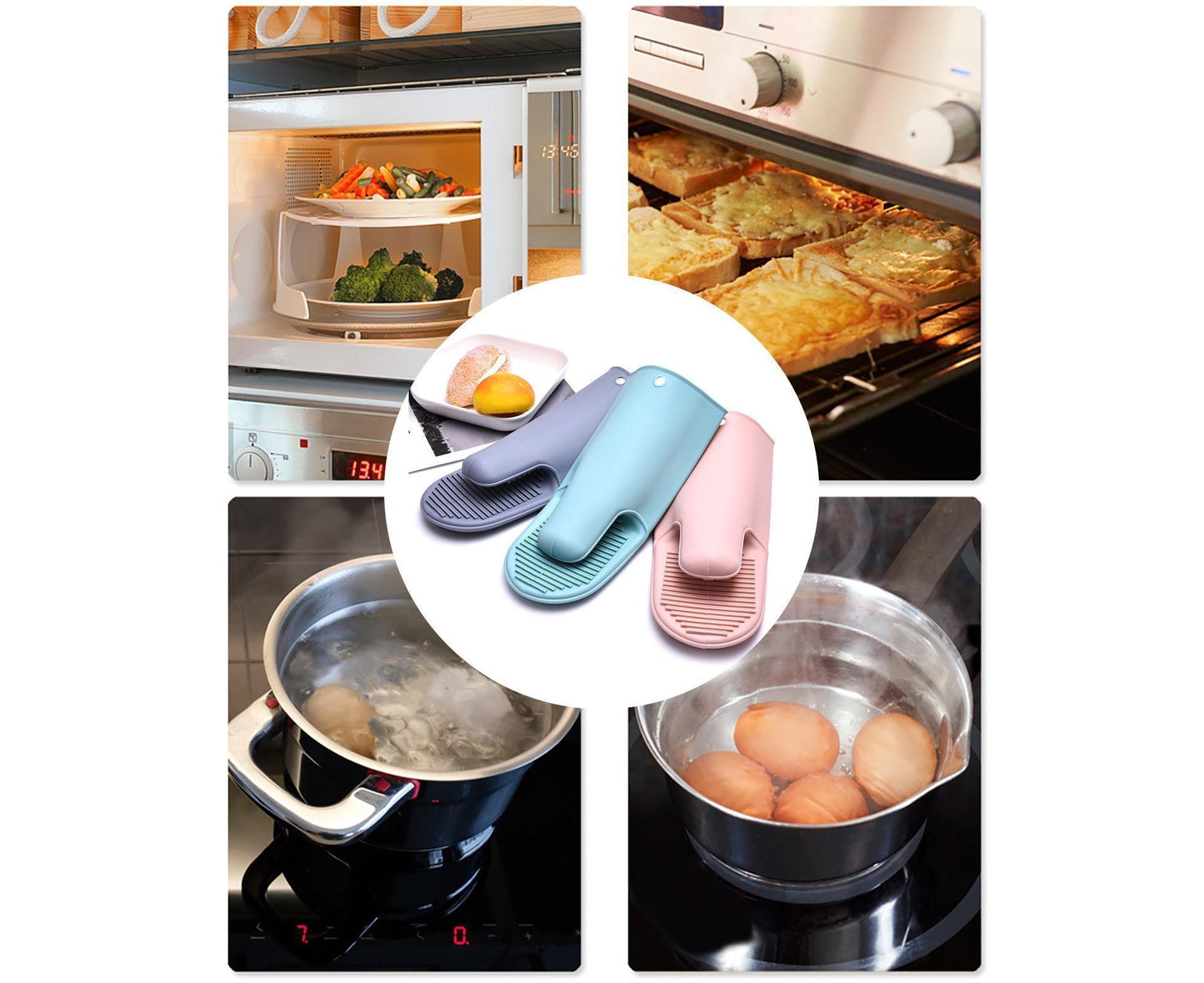 Heat Resistant Silicone Non-slip Oven Grilling BBQ Mitts Cooking Baking Gloves-Pink V1263-JX-904