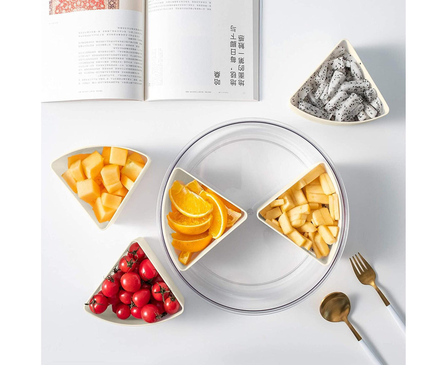 White Round Plastic Tray - Divided Serving - Food Storage V1263-JX-971