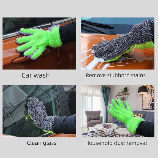 Double-Sided Chenille Car Wash Glove, Paint-Safe Coral Fleece Car Cleaning Glove, Five-Finger Design, Absorbs V1265-AU-028-CHENG