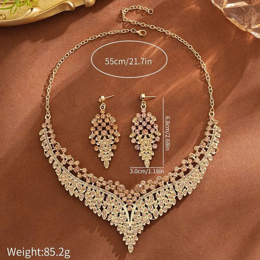Affordable Luxury, Statement-Making Full-Diamond Necklace and Earring Set, Accessories for Banquets, Parties, V1265-AU-064-JIN