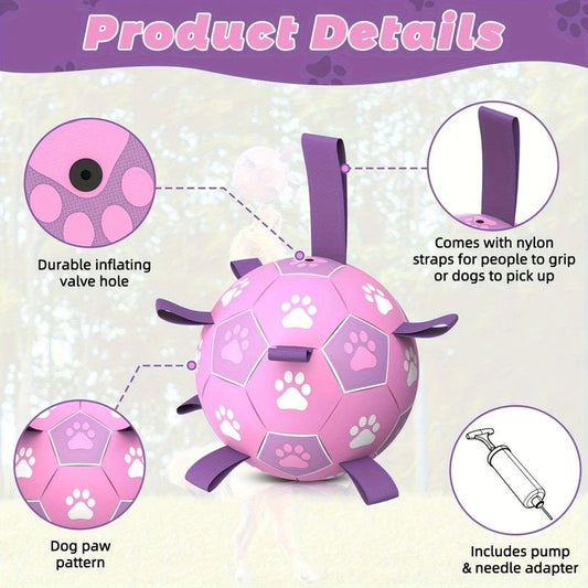 Durable Dog Soccer Ball Toy, 15cm Inflatable Soccer Ball, Teething and Entertainment Training Ball, Includes V1265-AU-094-FEN