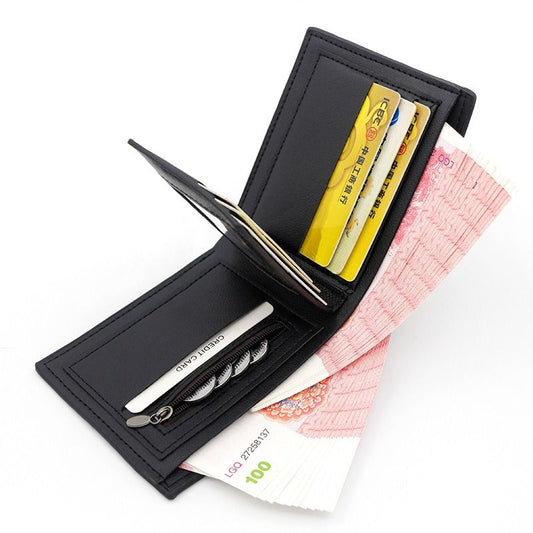 Men's Short Bifold PU Wallet, Geometric Embossed Billfold with Multiple Card Slots and Zipper Coin Pocket for V1265-AU-154-SHENKA