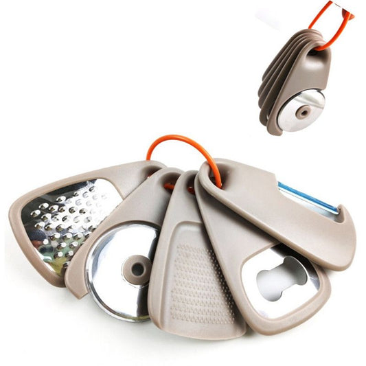 5 In 1 Portable Kitchen Gadget Set, Stainless Steel Pizza Cutter, Peeler, Cheese Grater, Garlic Grinder & V1265-AU-157-2
