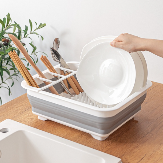 Multi Compartment Plastic Kitchen Utensil Holder, Foldable Dish Drain Basket for Bowl Plate Cup Chopsticks V1265-AU-162