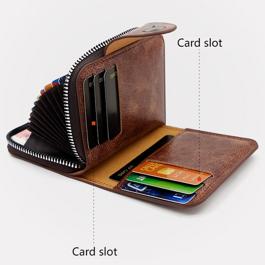 Vintage Waxed PU Leather Card Holder Wallet, Snap Button Zipper Coin Purse, Multi-Card Slot Mini Credit Card V1265-AU-185-HEI