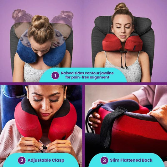 Memory Foam U-Shaped Neck Pillow, Adjustable with Strap & Storage Bag for Travel, Airplane, Car, Office, and V1265-AU-203-HEI