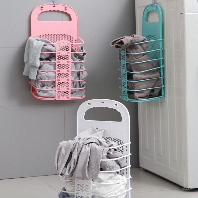 Wall-Mounted Foldable Laundry Basket, No-Drilling Hanging Dirty Clothes Hamper for Bathroom - White V1265-AU-231-BAI-X