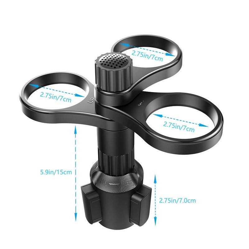 3-Hole Car Cup Holder Expander, Adjustable Rotatable Drink Holder for Car Round Cup Slot V1265-AU-251-HEI