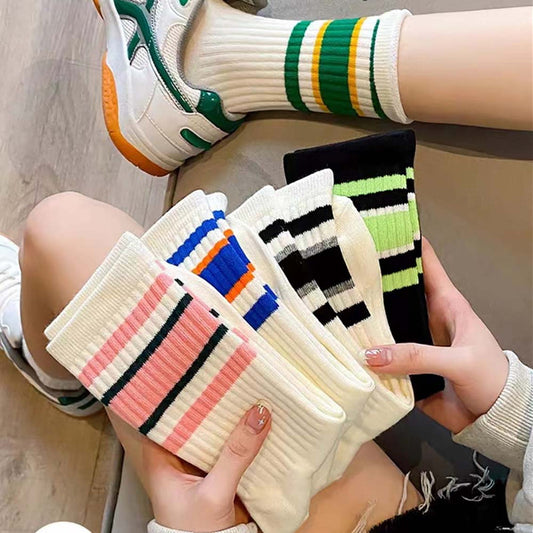 Socks - 5-Pack Women's Socks - American Retro Style - Fashionable Color-Blocking - Sporty Striped Socks - V1265-W17-5