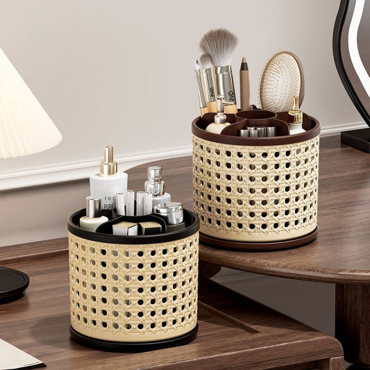 Mid-Century Vintage Makeup Organizer, Desktop Pen Holder, Rotating Storage Rack, Large Capacity, V1265-YY-25