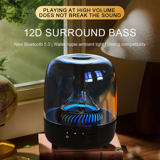 Portable Wireless Speaker with 12D Surround Bass, RGB Water Ripple Ambient Light, wireless 5.3, Hands-Free V1274-0824YX-LAN