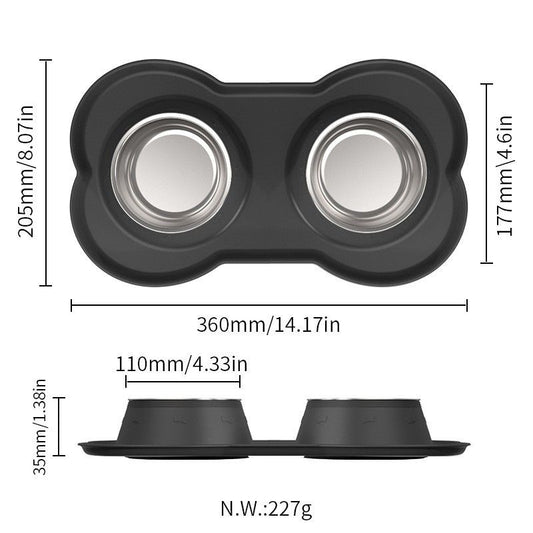 Anti Tip Stainless Steel Dog Bowl 2 in 1 Food Water Bowl V1289-PET-BOWL-006
