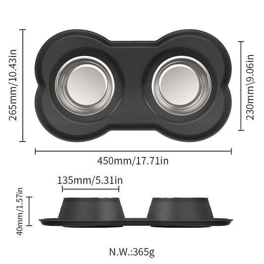 Anti Tip Stainless Steel Dog Bowl 2 in 2 Food Water Bowl V1289-PET-BOWL-007
