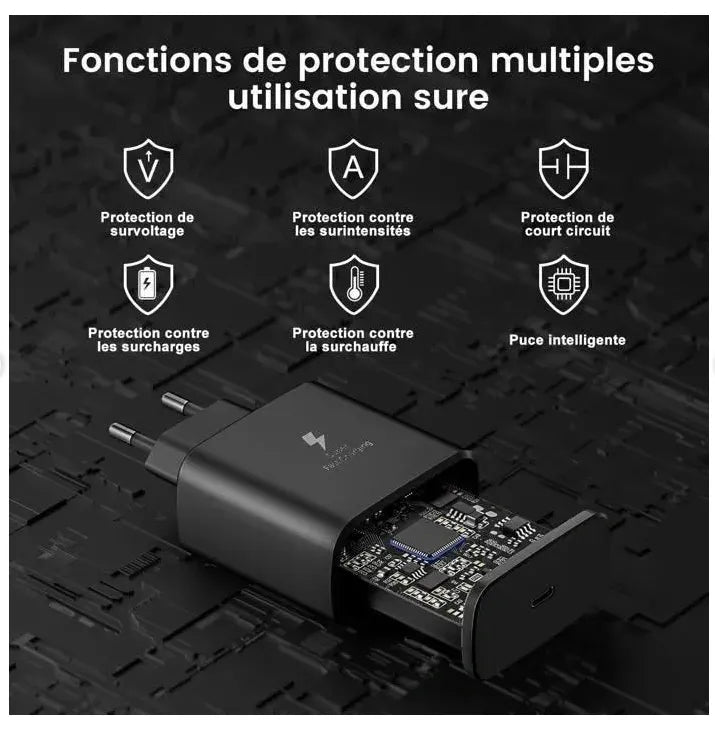 25W USB-C Fast Charger - Black, 1m Cable, Compatible with Samsung V1293-25W1M