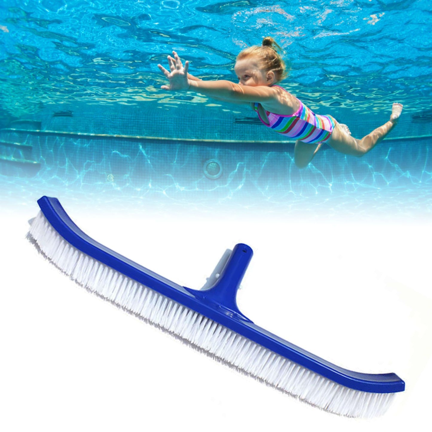 18in Pool Brushes for Cleaning Pool Wall Tile Nylon Bristle Pool Brush Head Curved Ends V1294-YM0512-3111220294411