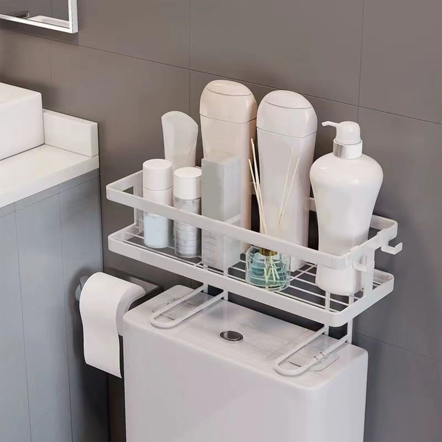 Toilet Shelf Thickening Waterproof Large Capacity Nail Free Installation Iron Over Toilet Bathroom Organizer V1294-YM0512-3112220079011