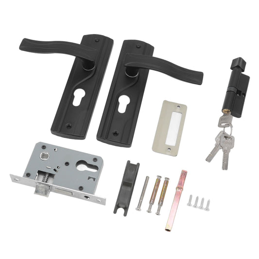 Door Handle Lock Manganese Steel Silent Bearing Universal Door Lever Lock Set with Keys for Home Bedroom Black V1294-YM0512-3114220095711