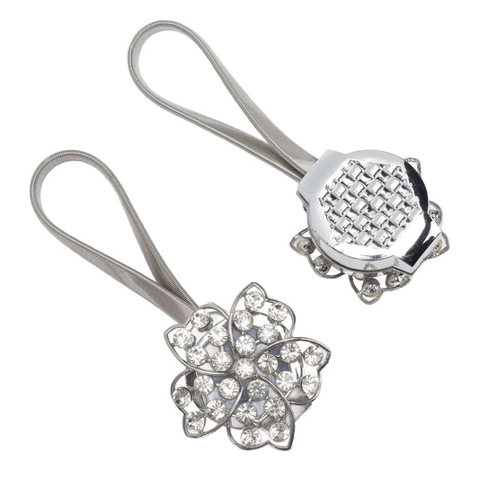 2Pcs Magnetic Curtain Tiebacks Stretchy Sparkling Crystal Flower Curtain Buckle Clips Stainless Wire Curtain V1294-YM0512-3114220103511