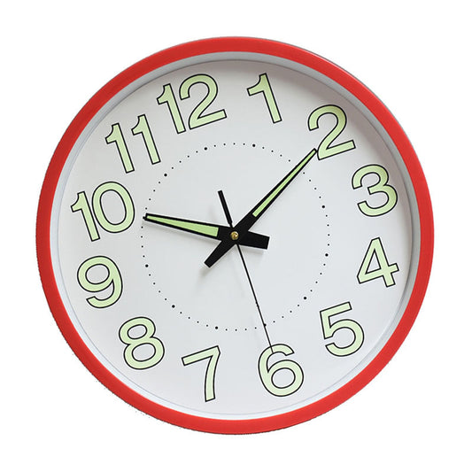 12 Inch Luminous Wall Clock Minimalist Round Quartz Clock for Bedroom Living Room Decoration Red V1294-YM0512-3115220124512