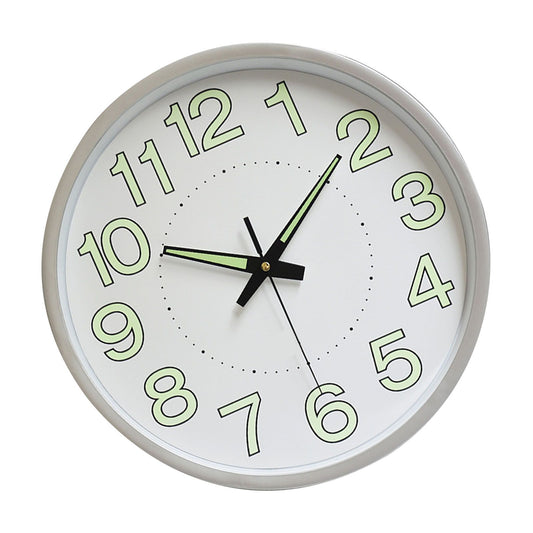 12 Inch Luminous Wall Clock Minimalist Round Quartz Clock for Bedroom Living Room Decoration Silver V1294-YM0512-3115220124514