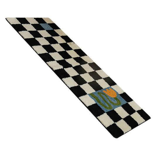 Runner Rug Black White Plaid Pattern Vintage Style Water Absorbent Stain Resistant Runner Carpet for Home V1294-YM0512-3117220256315