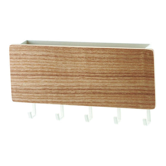 Japanese Wall Mounted Key Holder Wood with 5 Hooks Punch Free Multifunction Key Hanger for Home Natural Wood V1294-YM0512-3117220265011