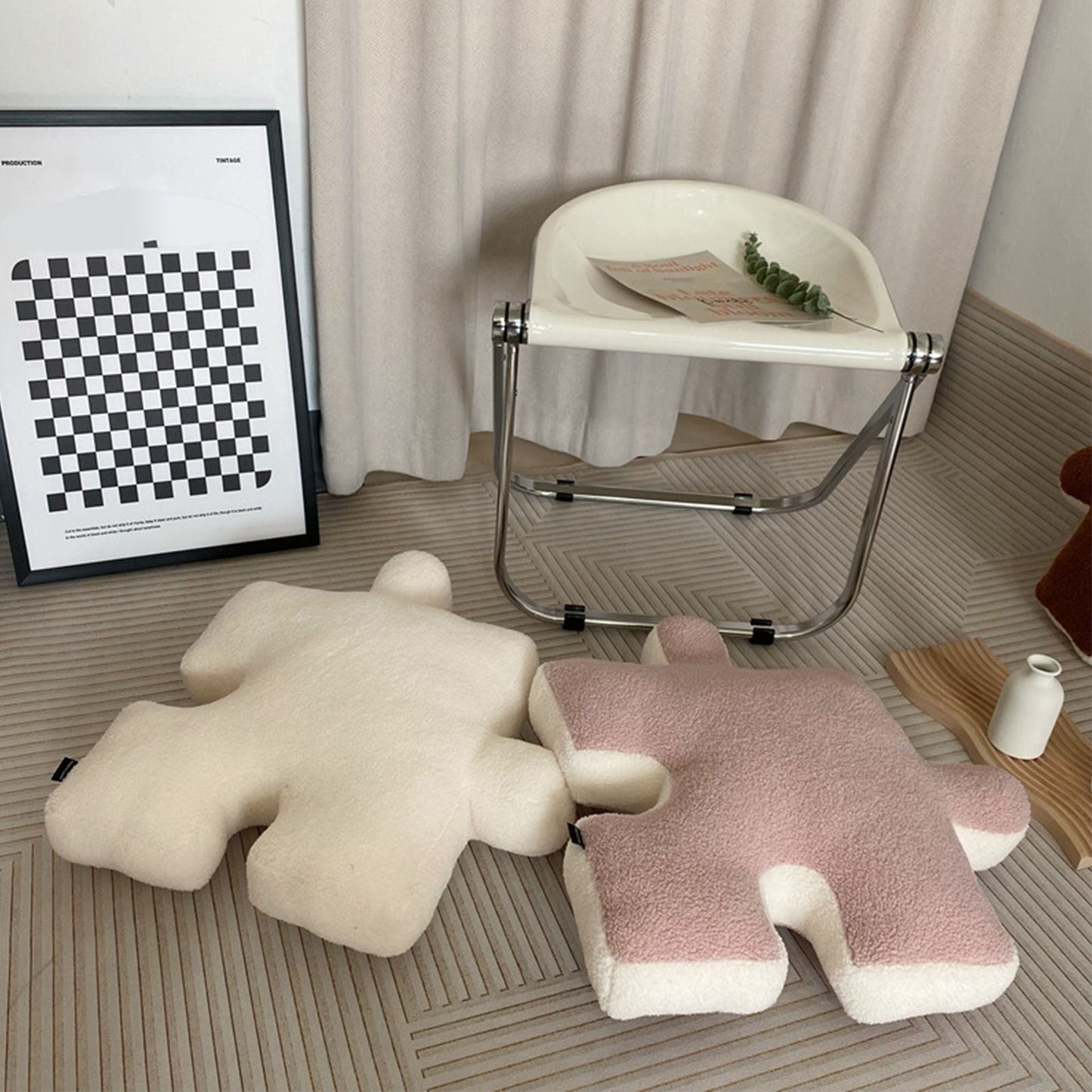 Plush Throw Pillow Ultra Soft Cushion Puzzle Special Shaped for Sofa Bed Window Home Decor White V1294-YM0512-3117220278812