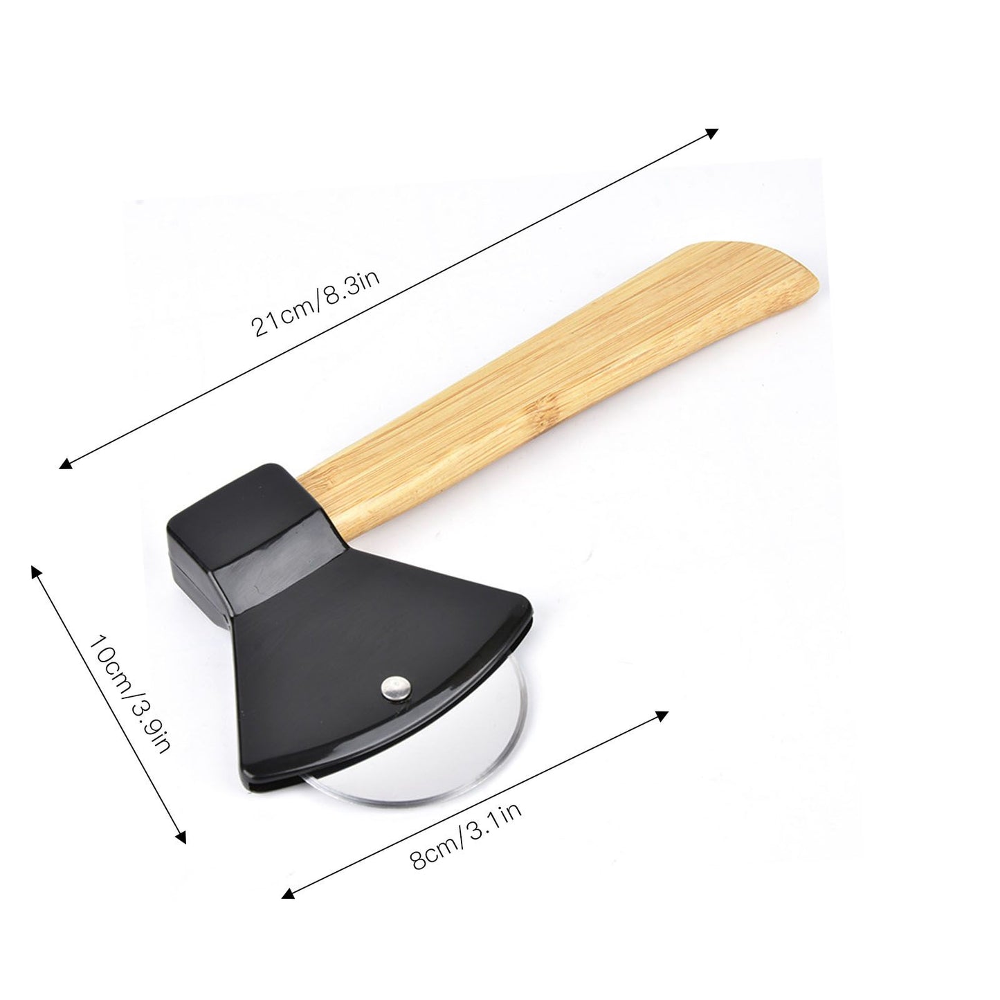 Pizza Knife 430 Steel PP Bamboo Handle Ergonomically Round Axe Pizza Cutter for Home Restaurants Black V1294-YM0512-3118220249311