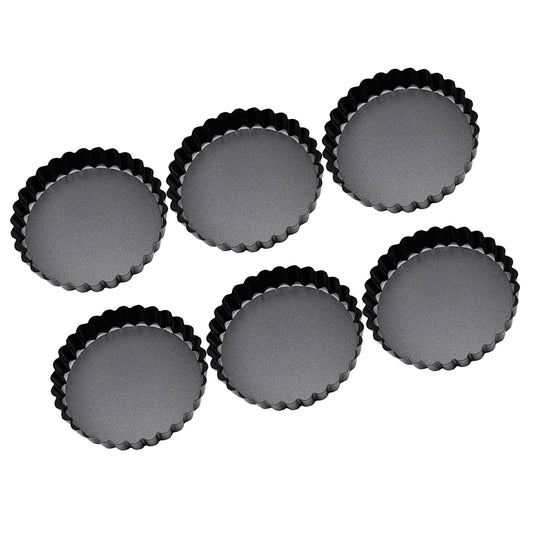 6 Pcs Mini Cake Mould with Removable Bottom 3 Inch Egg Tart Mould Muffin Pans Black Round for Dessert Baking V1294-YM0512-3118220261411