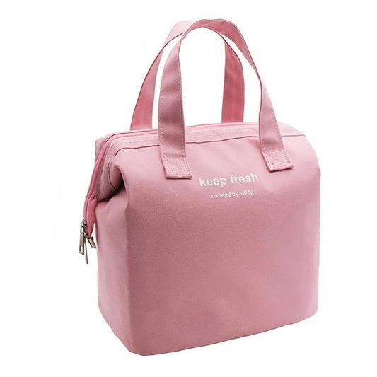Insulated Lunch Bag Solid Color Oxford Cloth Waterproof Metal Zipper Portable Lunchbox for Commuting Pink V1294-YM0512-3118220275812