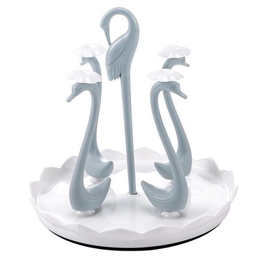 Swan Cup Holder with Rotating Drip Tray Plastic Rotatable Drinking Cup Drainer Stand Rack for Home Kitchen V1294-YM0512-3118220299412