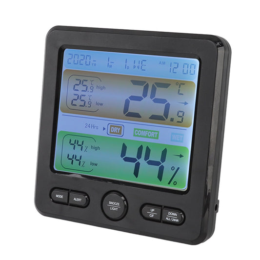 Indoor Thermometer Digital Color Screen Alarm Temperature Humidity Monitor Bedside Clock for Home Black V1294-YM0521-3111220325411