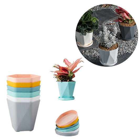 6PCS Planter Plastic Plant Pot Flower Container with Thickened Tray for Indoor Outdoor Garden V1294-YM0521-3111230033611